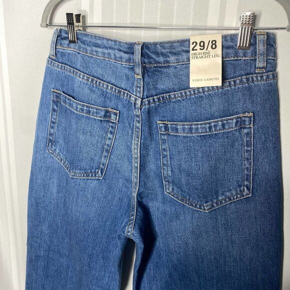 Vince Camuto High Rise Straight Leg Patchwork Ripped Jeans Blue 29/8 Distressed - Picture 11 of 12